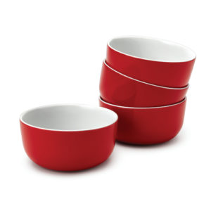 Porcelain bowl, red outside and white inside, 12 cm, set of 4
