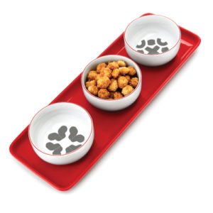 Snack-Set, New Bone China Porzellan, 4-teilig ( 3 Schüsselchen auf 1 rechteckigen Teller)